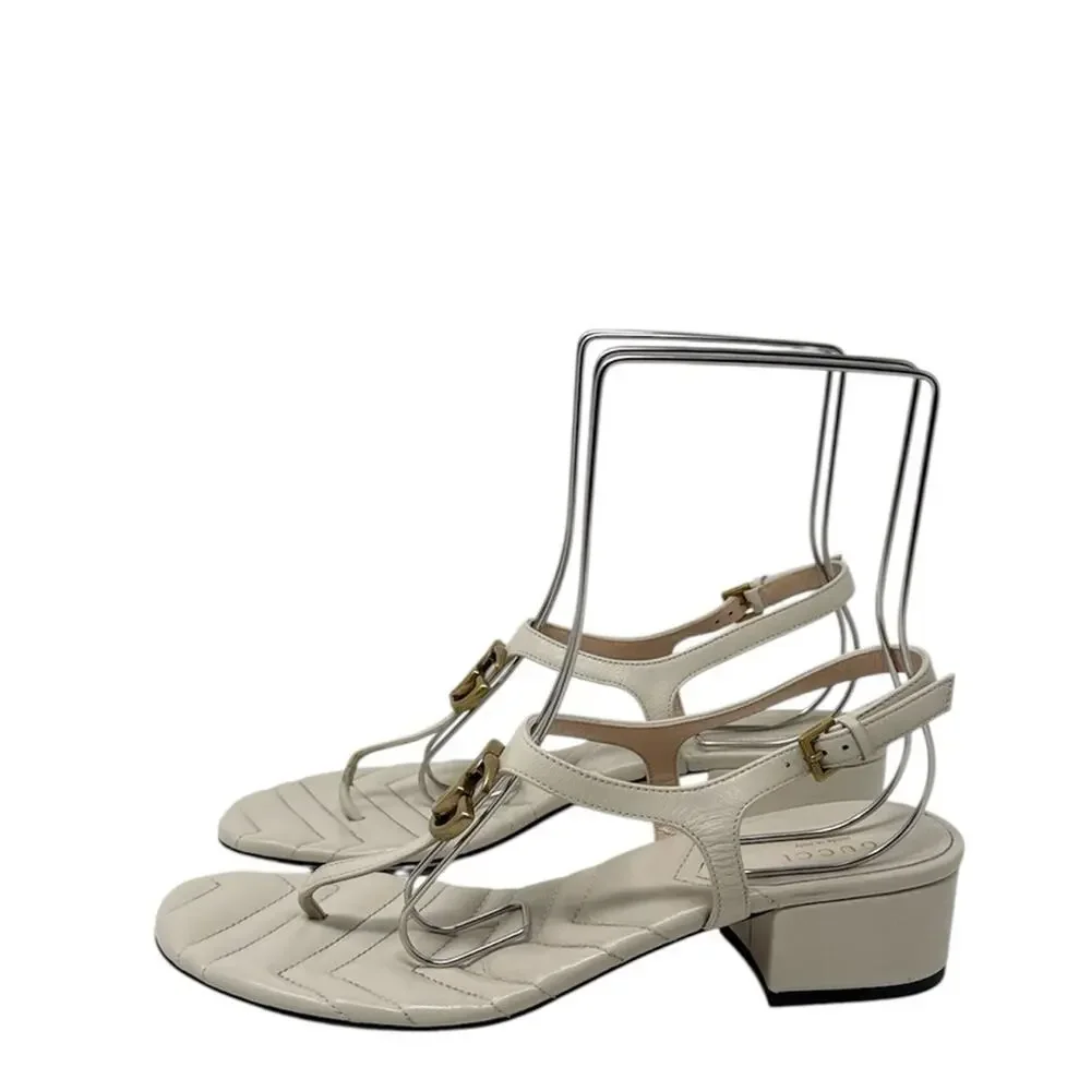 Gucci Marmont GG Mystic White Matelasse Block Heel Sandals Size 39.5